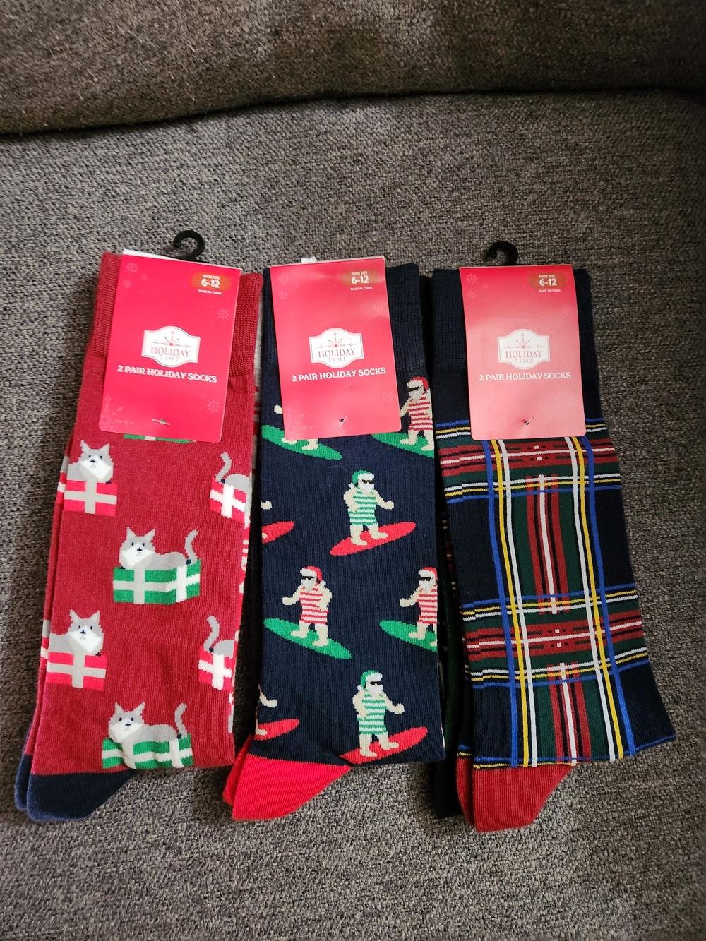 Bundle Of 3 Holiday Time Men's 2-Pack Crew Socks — Red, Navy & Black Plaid